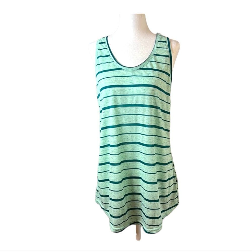 Tekgear green striped tank top scoopneck exposed shoulder sleeveless long size L